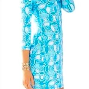 Lilly Pulitzer Rare 
Ariel Blue
“What a Racket” print 
Juliet Cotton Dre…